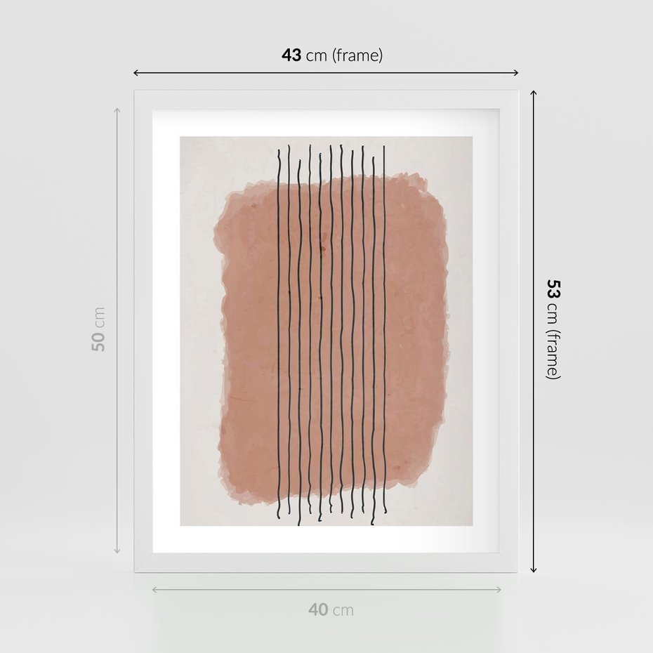 Plakat w ramie 40x50 - Rozmyte Widzenia - abstrakcyjna akwarelowa plama, nieregularne kreski - rama biała