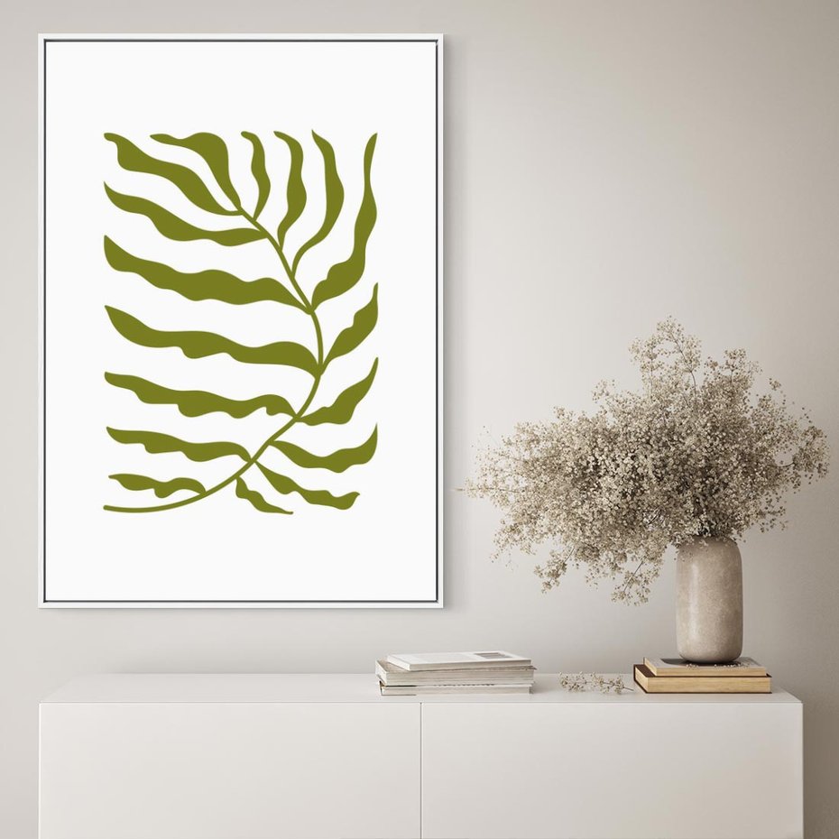 Obraz w ramie 70x100 - Rytmy Chaosu - roślina, gałązka - rama biała