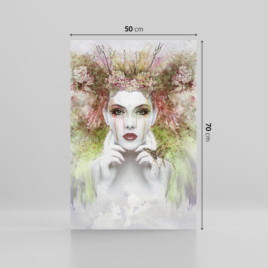 Obraz na płótnie 50x70 - Abstrakcyjna Ekspresja - Twarz w Kwiatowym Wirze - abstrakcja, twarz