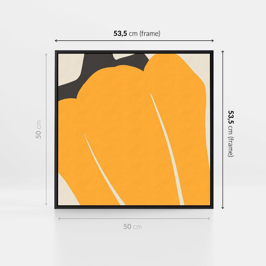 Obraz w ramie 50x50 - Migocące Formy - abstrakcyjny minimalistyczny obraz, żółta papryczka - rama czarna