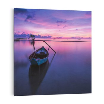 Obraz na płótnie 60x60 - Łódka i zachód słońca nad morzem - łódka, morze