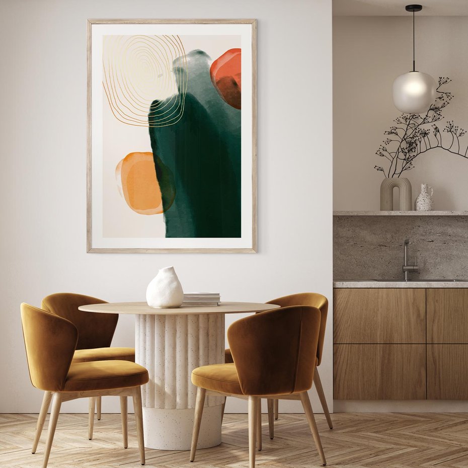 Plakat w ramie 30x40 - Modernistyczne Spektrum - abstrakcyjna granatowa plama, akwarela - rama drewno