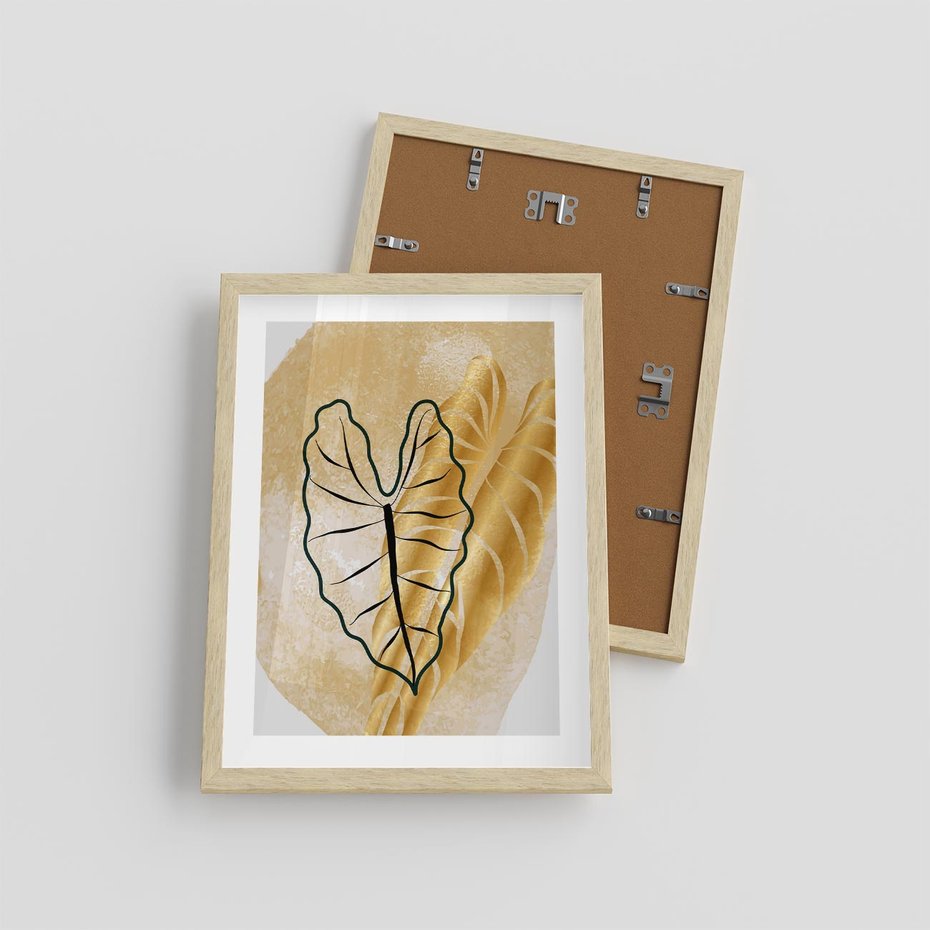 Plakat w ramie 30x40 - Monstera w Złocie - złote liście monstery, grafika - rama drewno