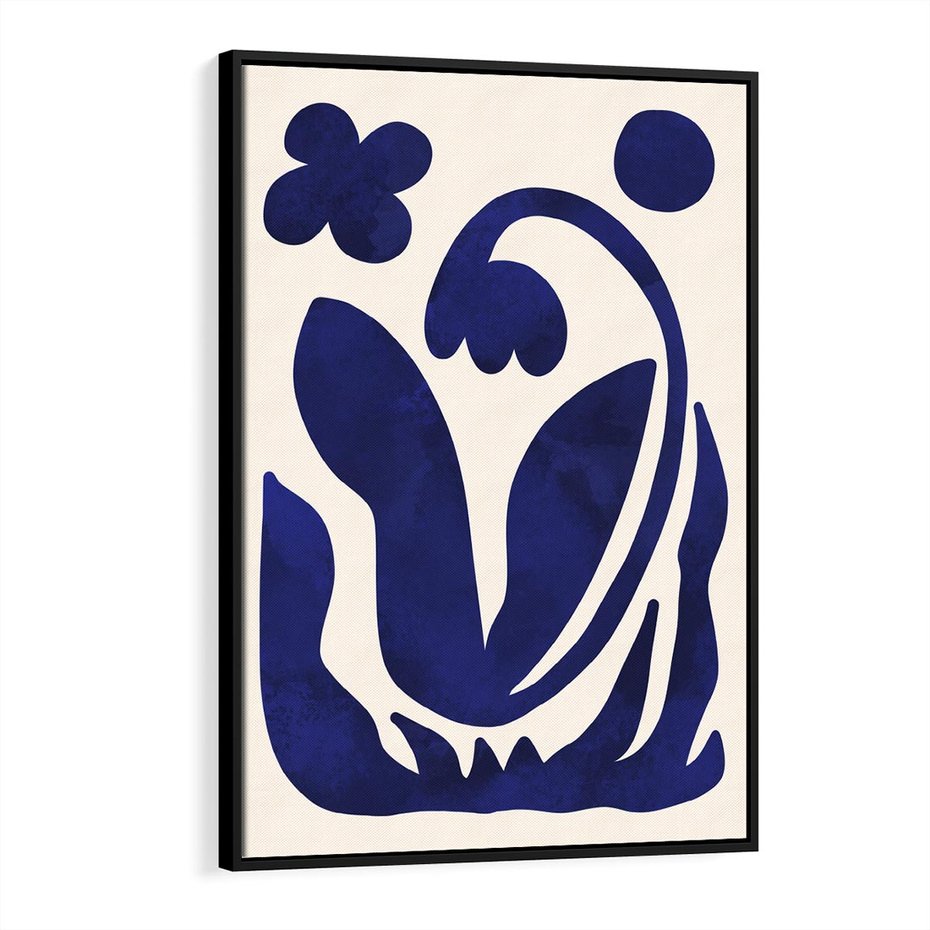 Obraz w ramie 70x100 - Bezgraniczne Echa Serca - abstrakcyjny obraz plakat, dziwne niebieskie kształty przypominają kwiat - rama czarna