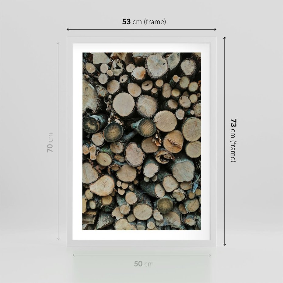 Plakat w ramie 50x70 - Bliskość Natury - drewno, las - rama biała
