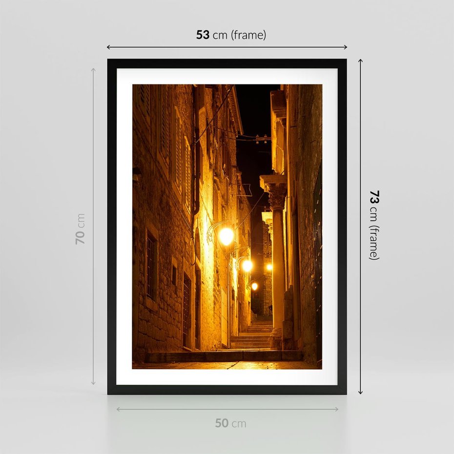 Plakat w ramie 50x70 - Miasto Pod Gwieździstym Niebem - uliczka, perspektywa - rama czarna