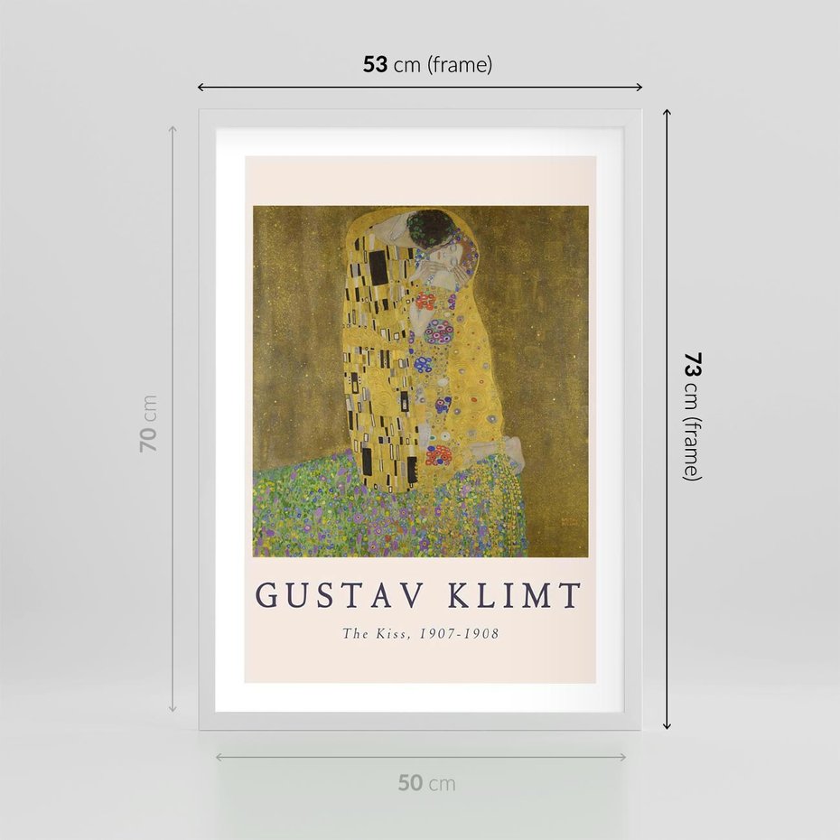 Plakat w ramie 50x70 - Sztuka Klimta - gustav klimt, pocałunek - rama biała