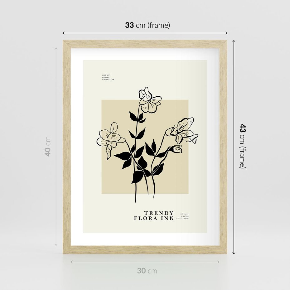 Plakat w ramie 30x40 - Malowane szkicowe tęsknoty - kwiaty, typografia - rama drewno