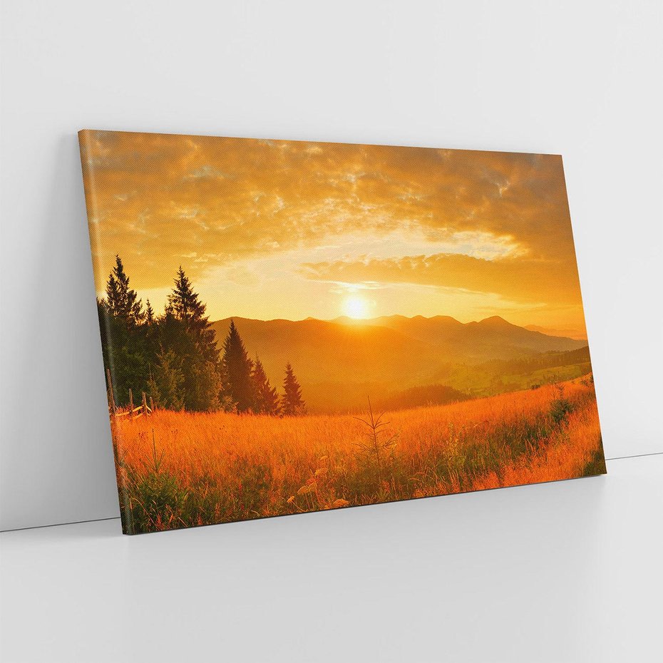 Obraz na płótnie 120x80 - harmonia drzew i kwiatów - góry, łąka