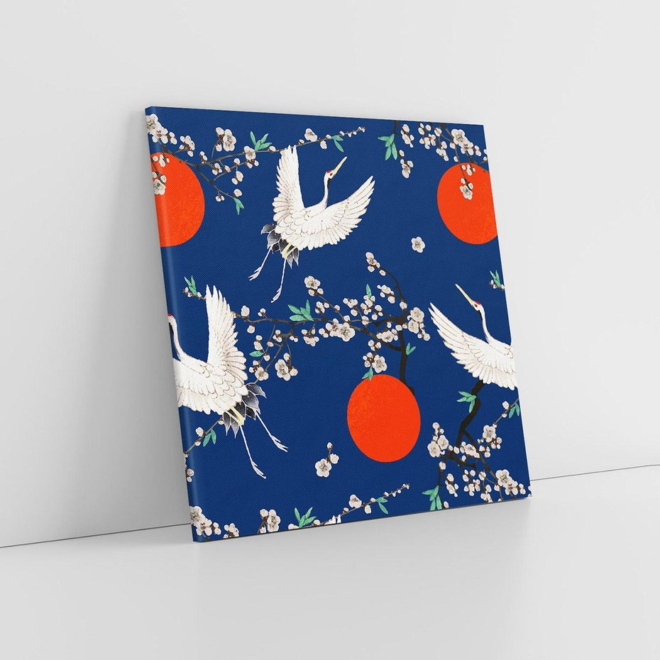 Obraz na płótnie 40x40 - Japońskie Żurawie Indygo - sztuka japońska, japonia