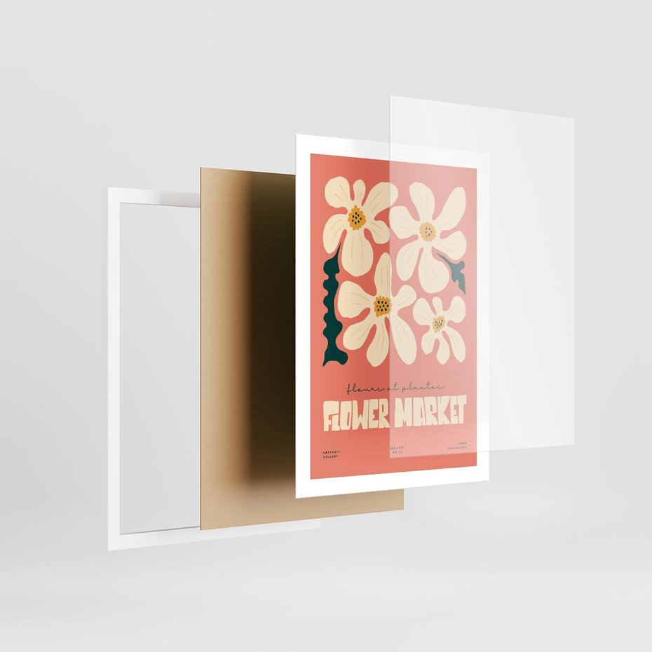 Plakat w ramie 50x70 - Szkicowane Kolorowe Uczucia - kwiatowa kompozycja, minimalizm - rama biała