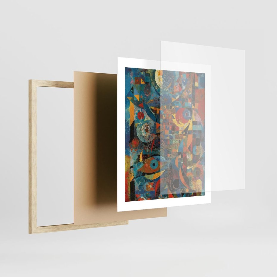 Plakat w ramie 40x50 - Migotliwe Przesunięcia Konturów - abstrakcyjny obraz, sztuka abstrakcji - rama drewno