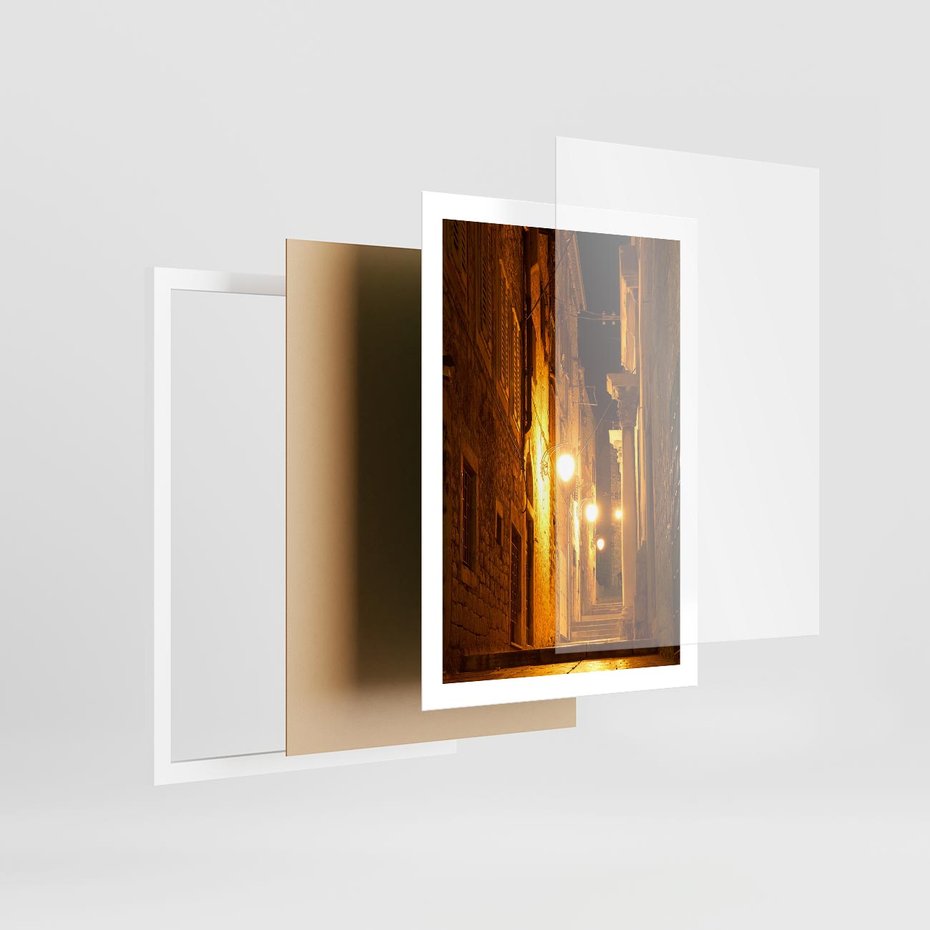 Plakat w ramie 50x70 - Miasto Pod Gwieździstym Niebem - uliczka, perspektywa - rama biała