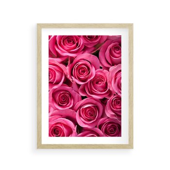 Plakat w ramie 30x40 - Romantyczne róże w pełnym rozkwicie - róże, kwiaty - rama drewno