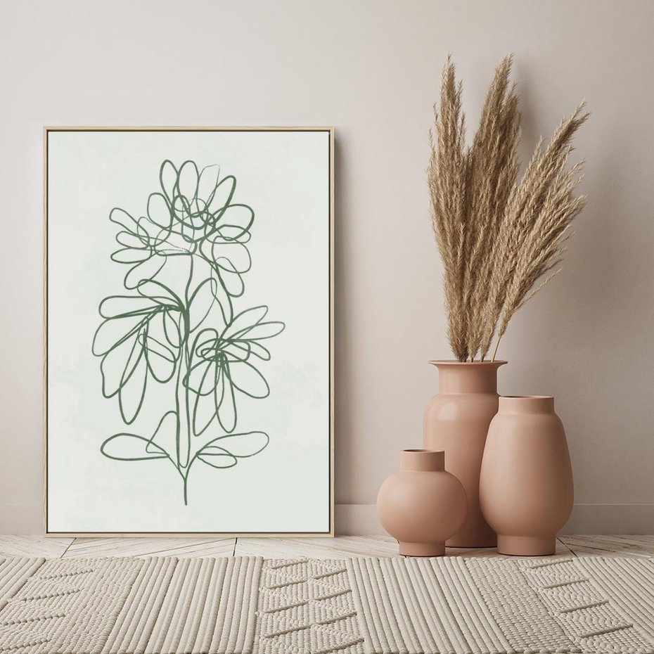 Obraz w ramie 80x120 - Spokojne Poddanie Naturze - zielony plakat, roślinne inspiracje - rama drewno