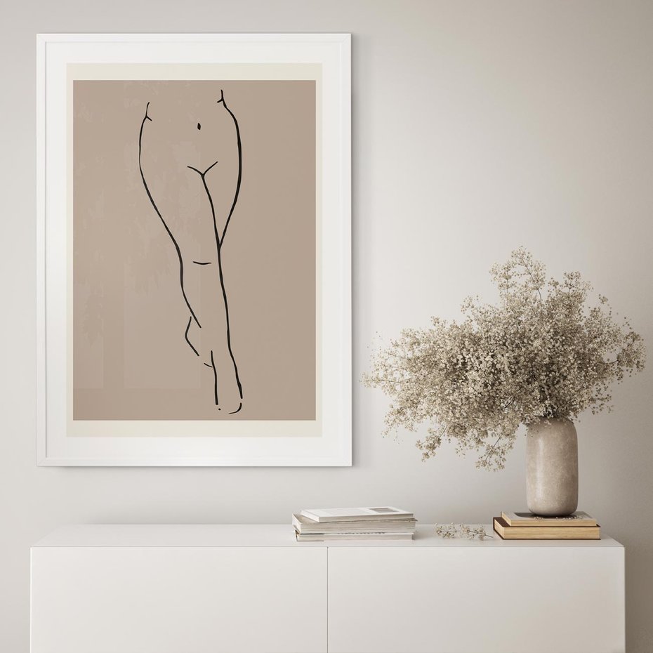 Plakat bez ramy 30x40 - Intrygujące Szkice - mnimalistyczny akt kobiecy, beżowa tonacja
