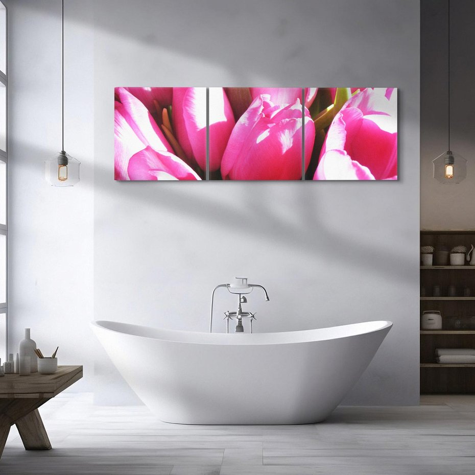 Obraz na płótnie 120x40 - Tulipany w pejzażu - tulipany, kwiaty