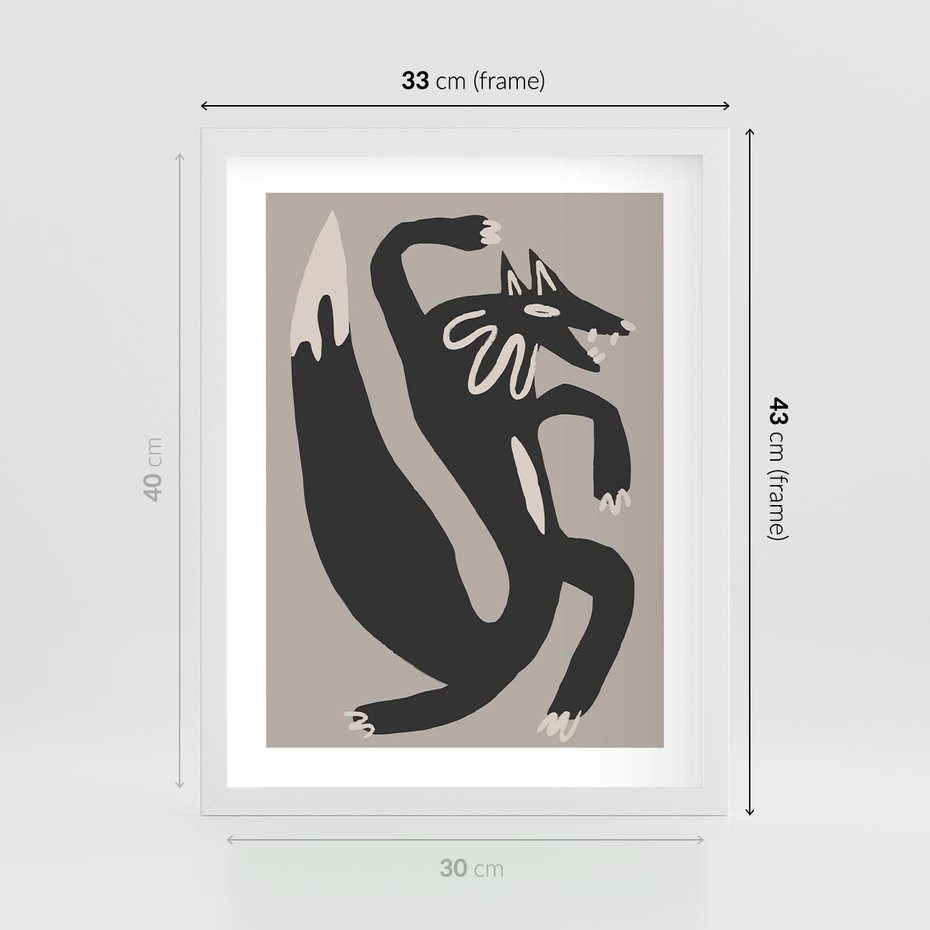 Plakat w ramie 30x40 - Strukturalne Odbicia Północy - skandynawska sztuka, lis - rama biała