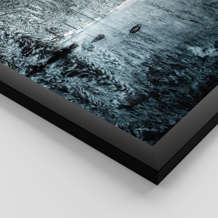 Zestaw obrazy w ramie 50x70 galeria - Góry, zima, napis, cytat - rama czarna