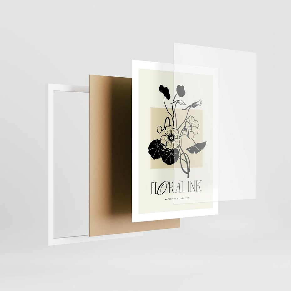 Plakat w ramie 50x70 - Podróż linii kwiatowego czasu - kwiaty, typografia - rama biała