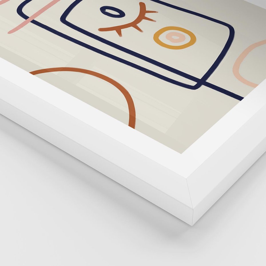 Plakat w ramie 30x40 - Manifestacje Dziwności - abstrakcja w stylu picasso, beżowe tło - rama biała