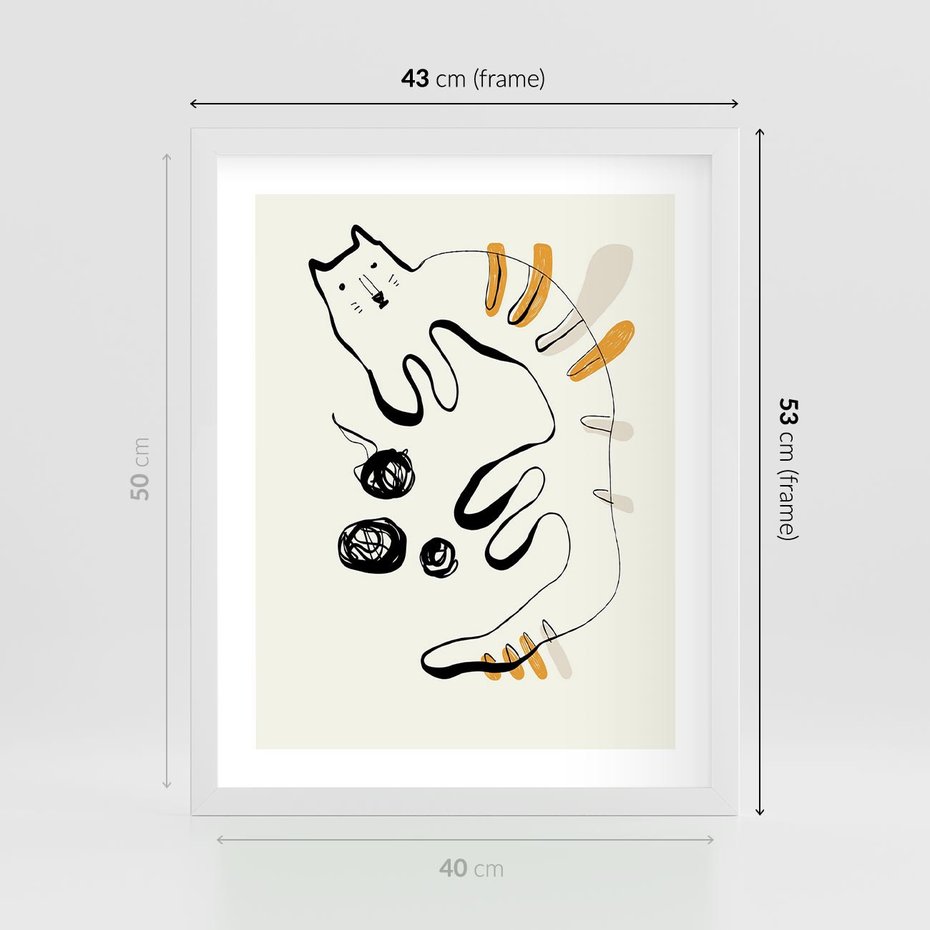 Plakat w ramie 40x50 - Picassowska Abstrakcja Kota - abstrakcyjna grafika kota, jak picasso - rama biała