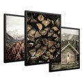 Zestaw obrazy w ramie 50x70 galeria - Chatka, w, górach, drewno - rama czarna