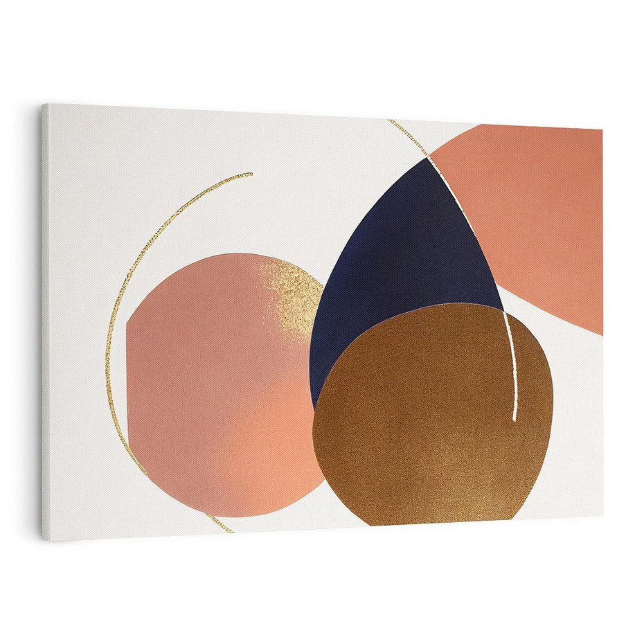 Obraz na płótnie 120x80 - Pudrowe Kreacje - abstrakcyjne plamy koła złote linie modern art