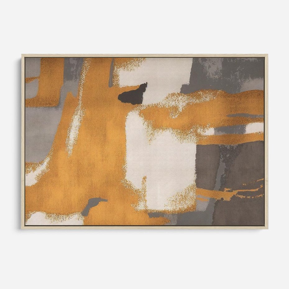 Obraz w ramie 100x70 - Złote Maźnięcia Pędzla - złota abstrakcja, plamy - rama drewno