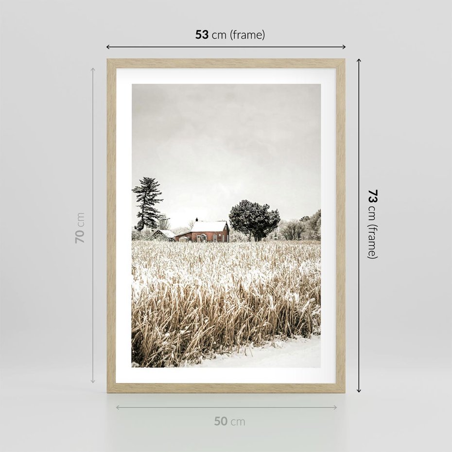 Plakat w ramie 50x70 - Idylliczna Zima - zima, krajobraz zimowy - rama drewno