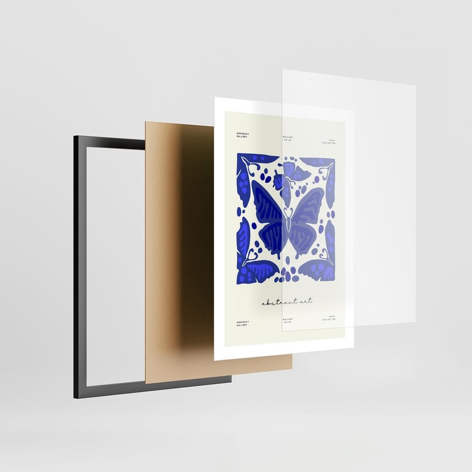 Plakat w ramie 50x70 - Wibracje Wnętrza - nowoczesny plakat, odcienie błękitu - rama czarna