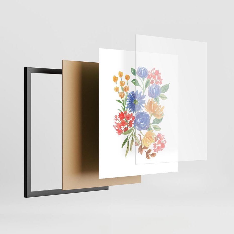 Plakat w ramie 40x50 - Kwiatowe Światło - akwarelowe kwiaty, bukiet - rama czarna
