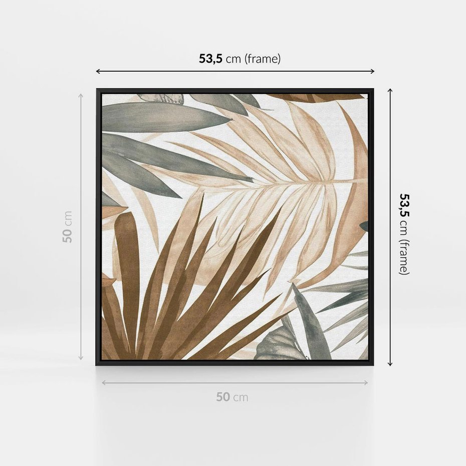 Obraz w ramie 50x50 - Liście w Akwareli - akwarela, malowane liście - rama czarna