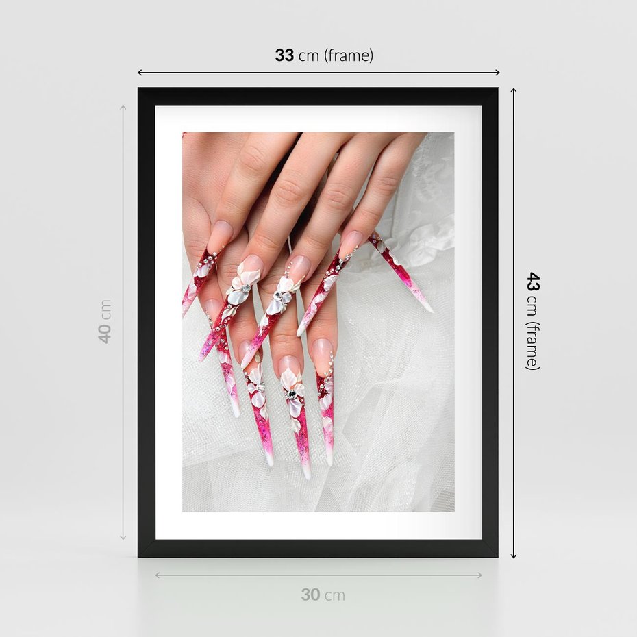 Plakat w ramie 30x40 - Paznokcie jak dzieło sztuki - paznokcie, manicure - rama czarna
