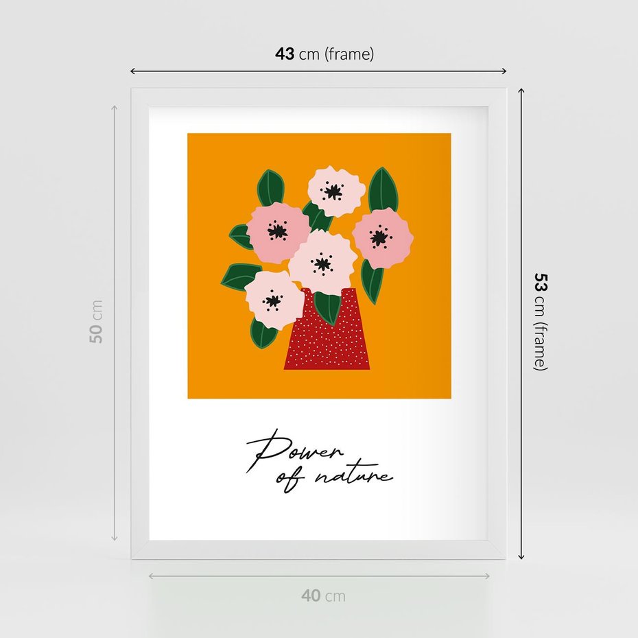 Plakat w ramie 40x50 - Abstrakcyjna Kreska - kwiaty w wazonie, abstrakcja - rama biała