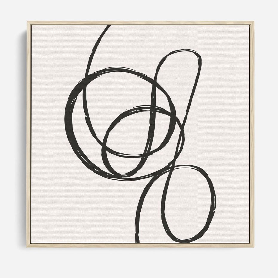 Obraz w ramie 50x50 - Migotliwa Kreatywność - abstrakcyjne szkicowane linie, minimalizm - rama drewno