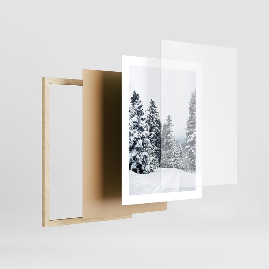 Plakat w ramie 30x40 - Zimowy Las Pod Kołdrą - las, zima - rama drewno