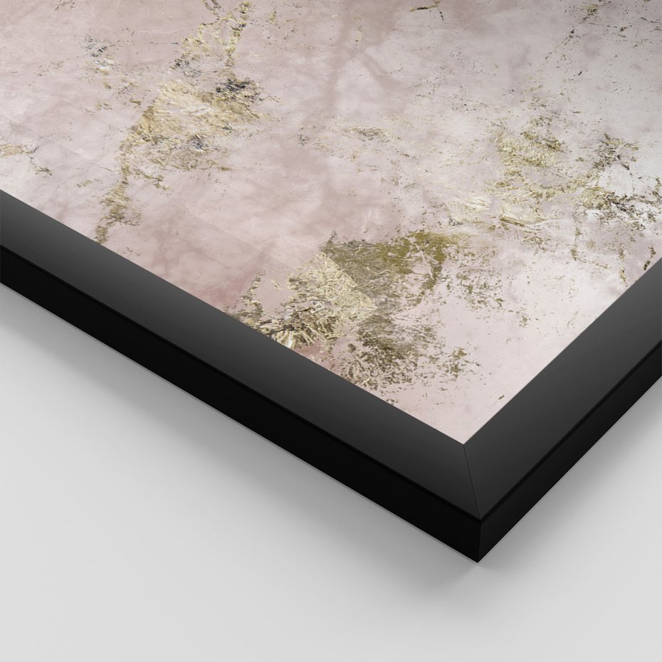 Zestaw obrazy w ramie 30x40 galeria - Marmur, złoto, róż, czerń - rama czarna