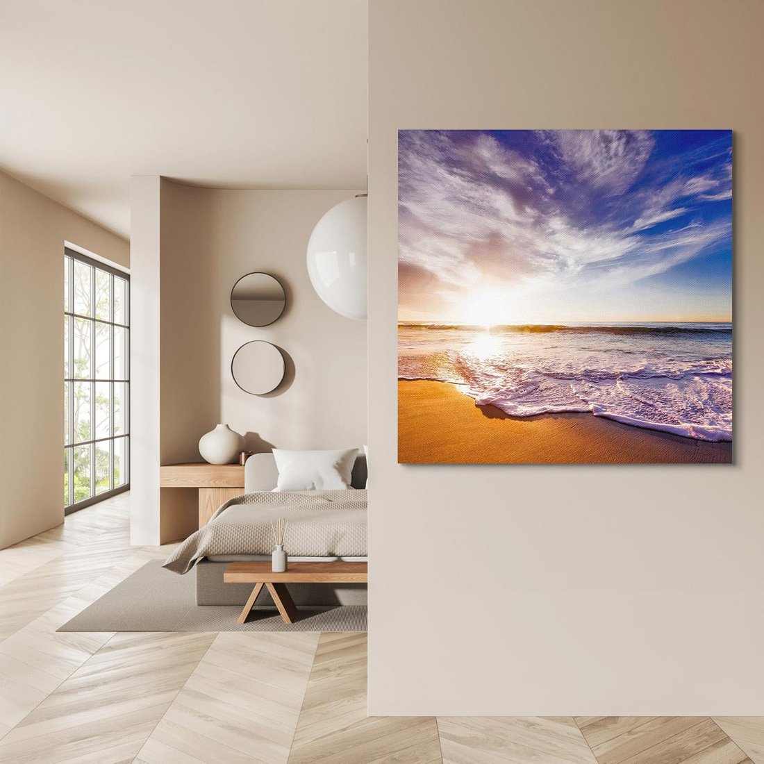 Obraz na płótnie 40x40 - Zachód słońca na plaży: Magia nad morzem - morze, plaża