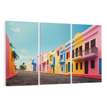 Obraz na płótnie 120x80 - Ekspresja marzeń i tęsknot - pastelowe kolorowe budynki, wzdłuż ulicy