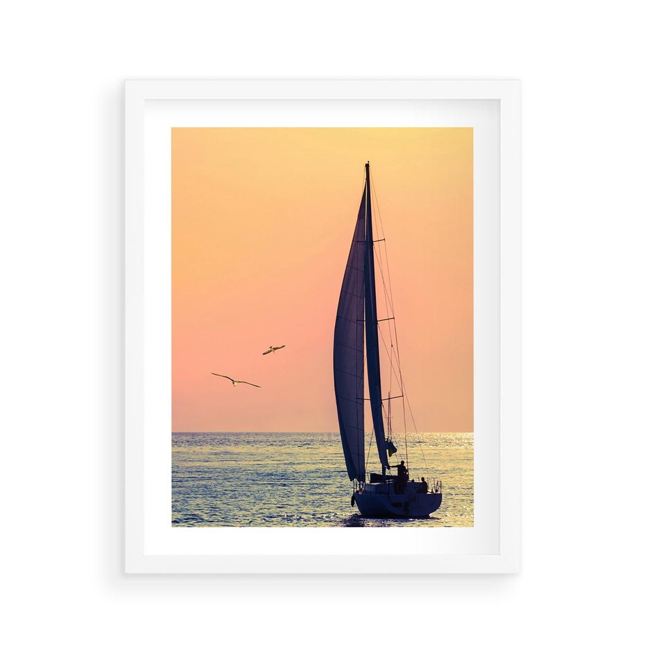 Plakat w ramie 40x50 - Żaglówka na Horyzoncie - żaglówka, jacht - rama biała