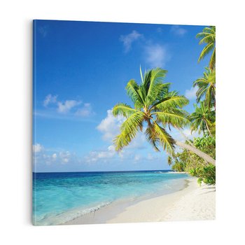 Obraz na płótnie 80x80 - Rajskie Malediwy: Plaża pod palmami - Malediwy, plaża
