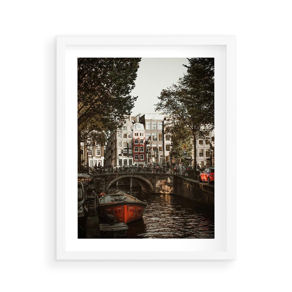 Plakat w ramie 40x50 - Jesienne Uroki Holandii: Kanały i Most - Holandia, kanały - rama biała