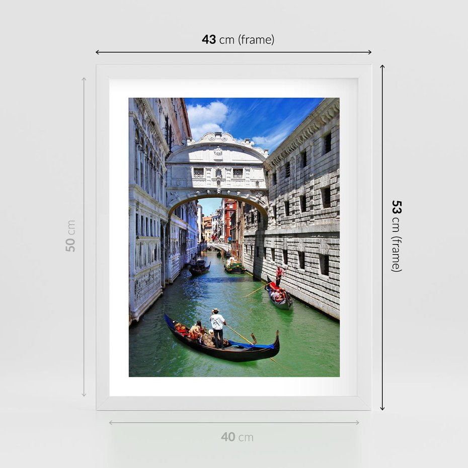 Plakat w ramie 40x50 - Romantyczna gondola w Wenecji - Wenecja, gondola - rama biała