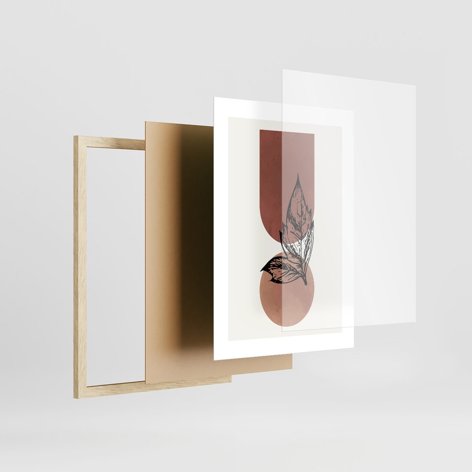 Zestaw obrazy w ramie 50x70 galeria - Roślinne, nowoczesne, geometryczne - rama drewno