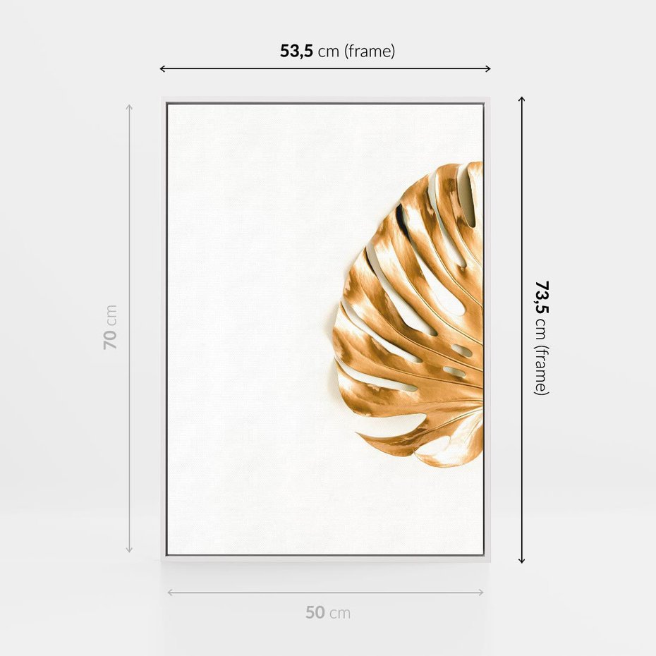 Obraz w ramie 50x70 - Przyjemność dla Oczu - złote, liście - rama biała