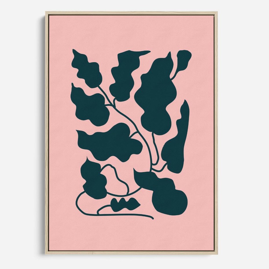 Obraz w ramie 50x70 - Kształty Nieznanego Świata - abstrakcyjne liście, boho styl - rama drewno