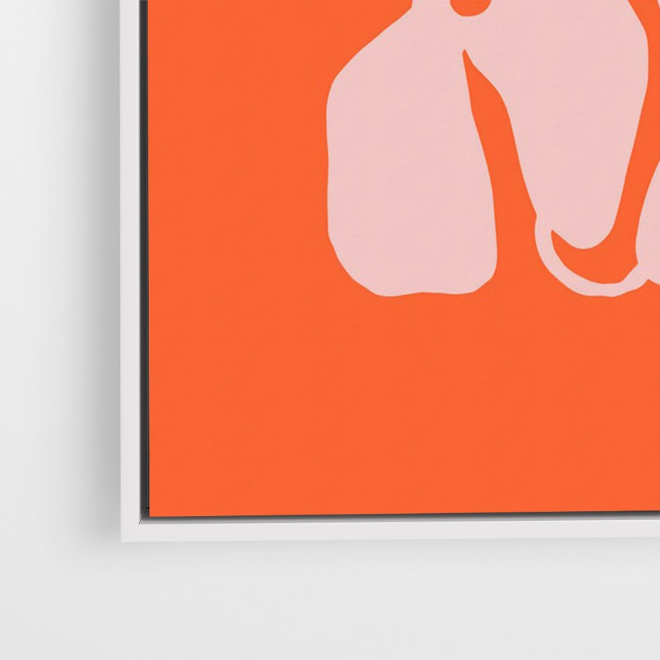 Obraz w ramie 70x100 - Taniec Abstrakcji - kwiaty, energetyczne pomarańczowe tłó - rama biała