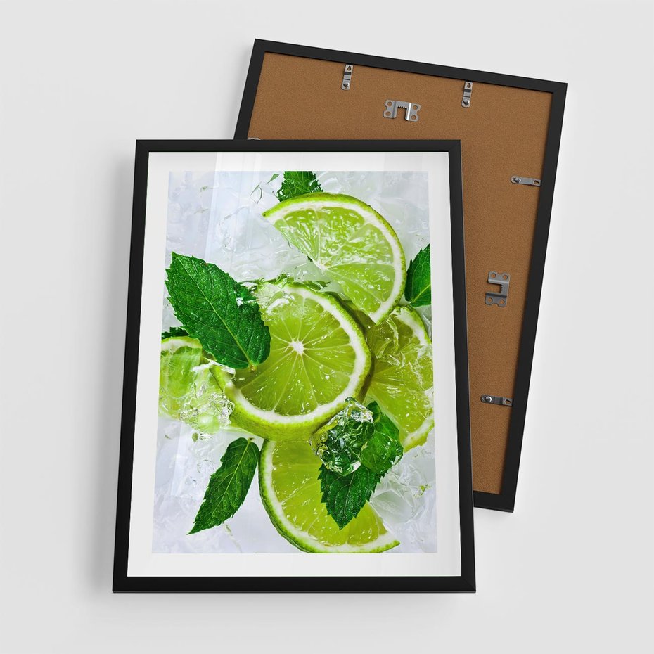 Plakat w ramie 50x70 - Ożywczy duet limonek i cytryn - limonki, cytryny - rama czarna