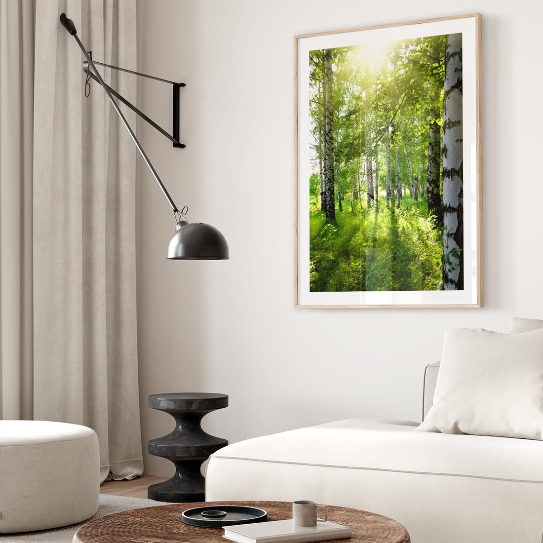 Plakat w ramie 40x50 - Lasowa Księżycowa Noc - las, drzewa - rama drewno